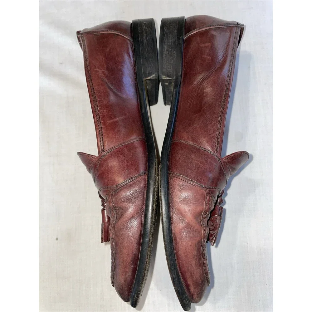 Alfani Italy Dress Loafers Men’s Size 11 W Brown Leather Tassels Block Heels